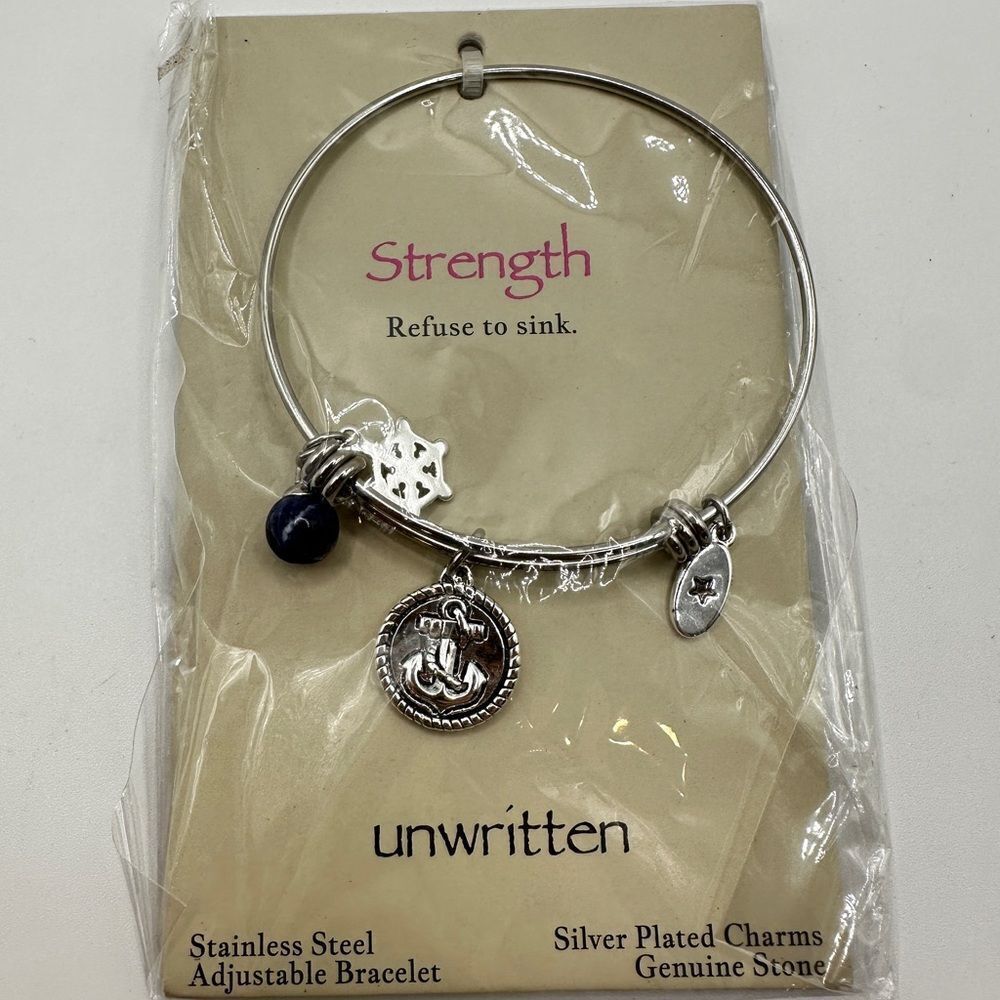 NWT Unwritten "Strength" adjustable, silver plated charm bracelet!‎